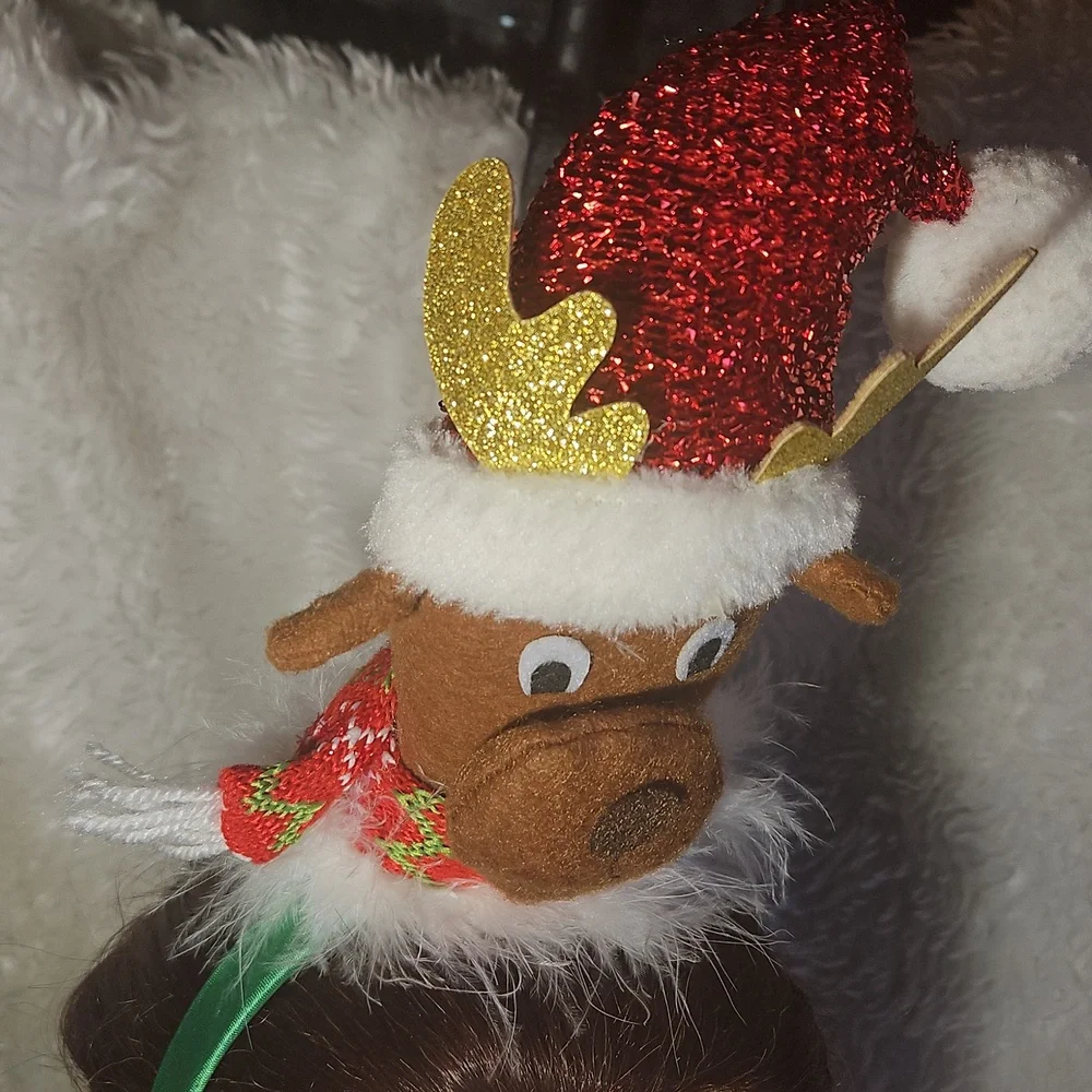 Festive Reindeer Headband Red Santa Hat Holiday Antlers Green Hair Accessory 14